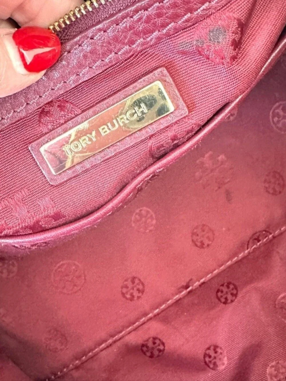 Tory Burch Britten Double Zip Doctor's Bag Burgundy Leather
